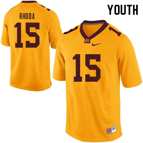 Youth #15 Conor Rhoda Minnesota Golden Gophers College Football Jerseys Sale-Gold - Click Image to Close